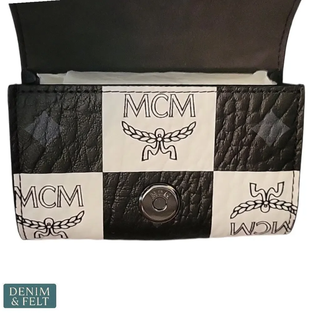 MCM Pet Litter Bag Holder Checkerboard Visetos Black White Cognac Logo - NEW/NIB
